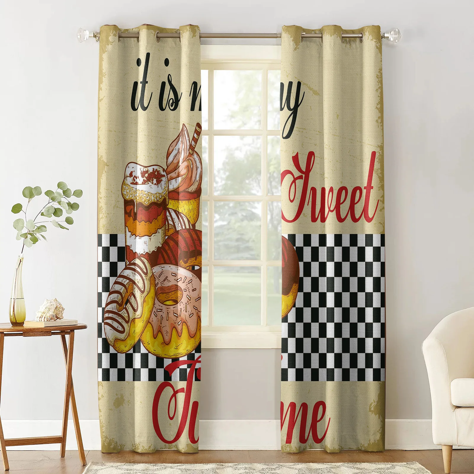 Donut Afternoon Tea Sweet Print Curtains For Kitchen Bedroom Window Treatment Curtains for Living Room Home Decor Drapes