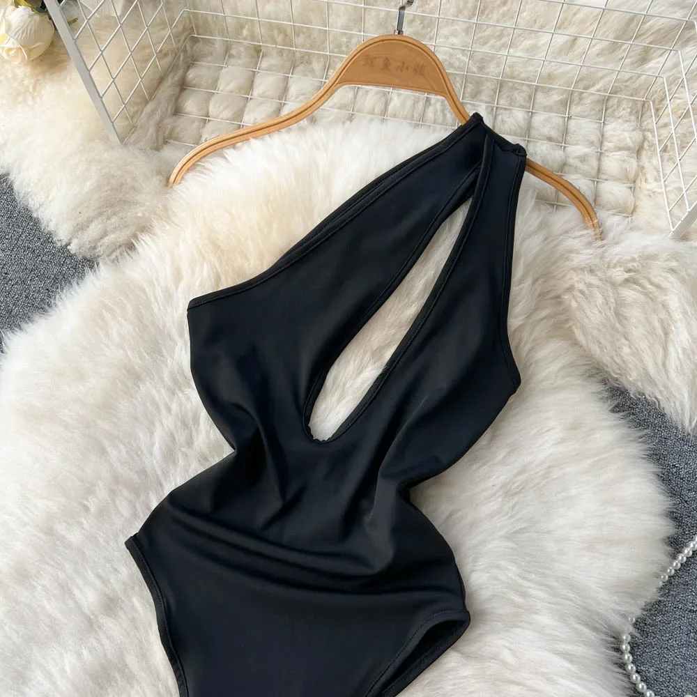 Hotsweet أنيقة الجوف خارج واحد الكتف شيك داخلية قطري الرقبة أعلى مثير الشارع الشهير شارع العليا الخريف الشتاء بذلة #3