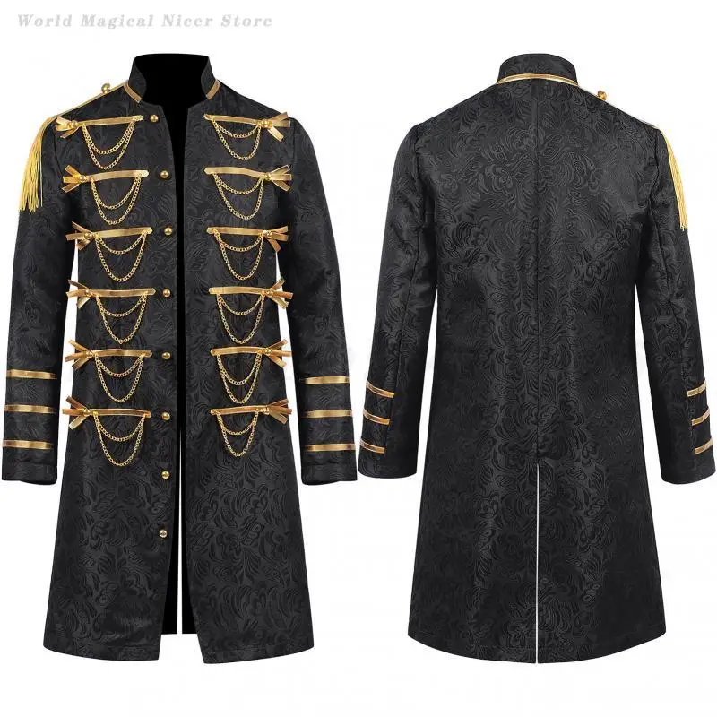 

Мужская средневековая придворная одежда, винтажная куртка в стиле панк, модная униформа в стиле стимпанк в стиле ретро, весенне-осеннее пальто с длинными рукавами и кисточками
