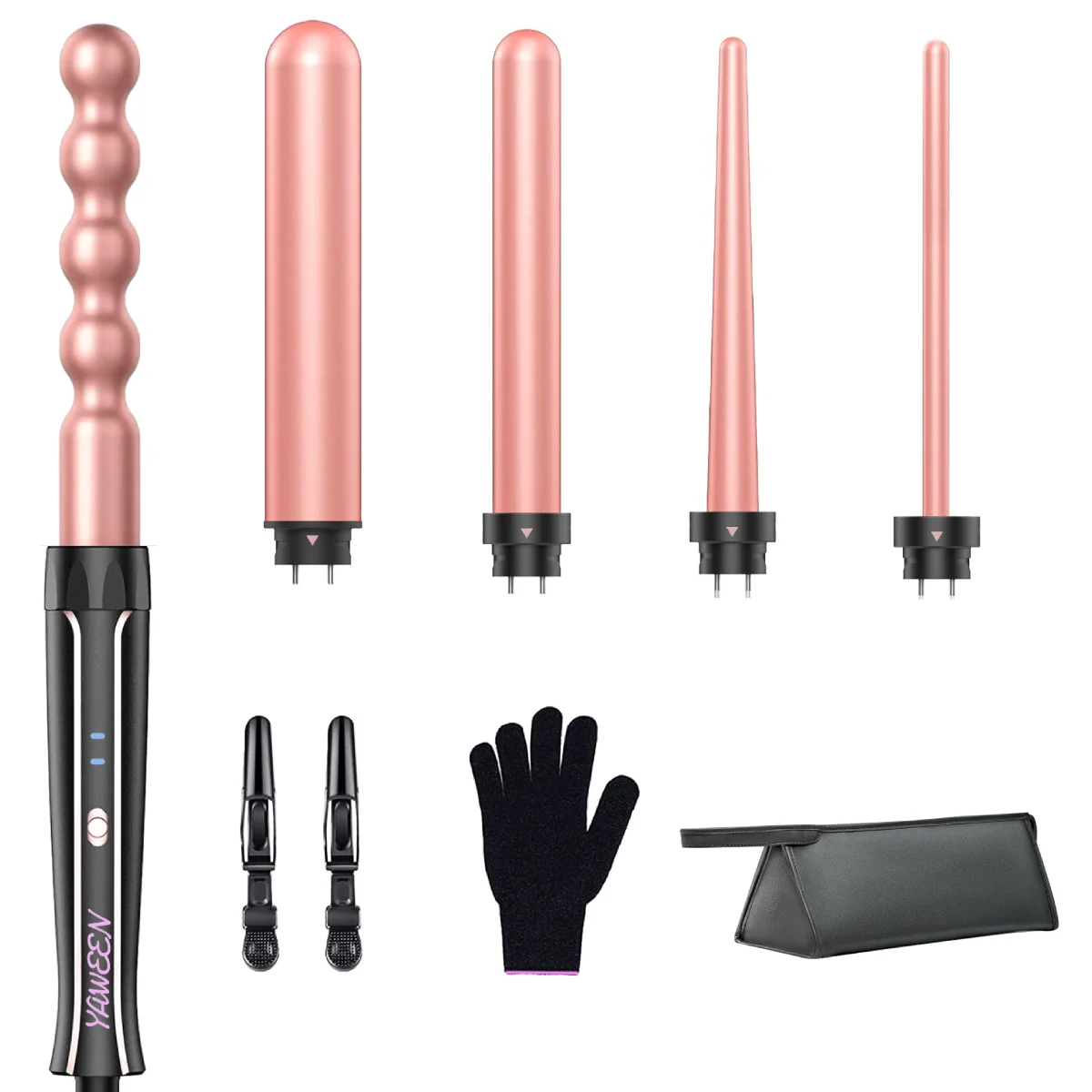 5 in 1 Curling Iron Set, Hair Curlers with Interchangeable Ceramic Barrels (0.76
