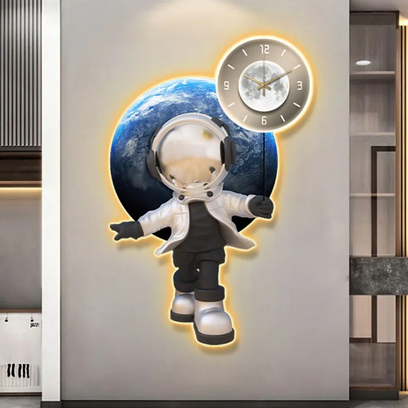 Internet Celebrity Cartoon Clock Creative Wall Light Living Room Silent Modern Luxury LED Fashion Watch Home and Decoration