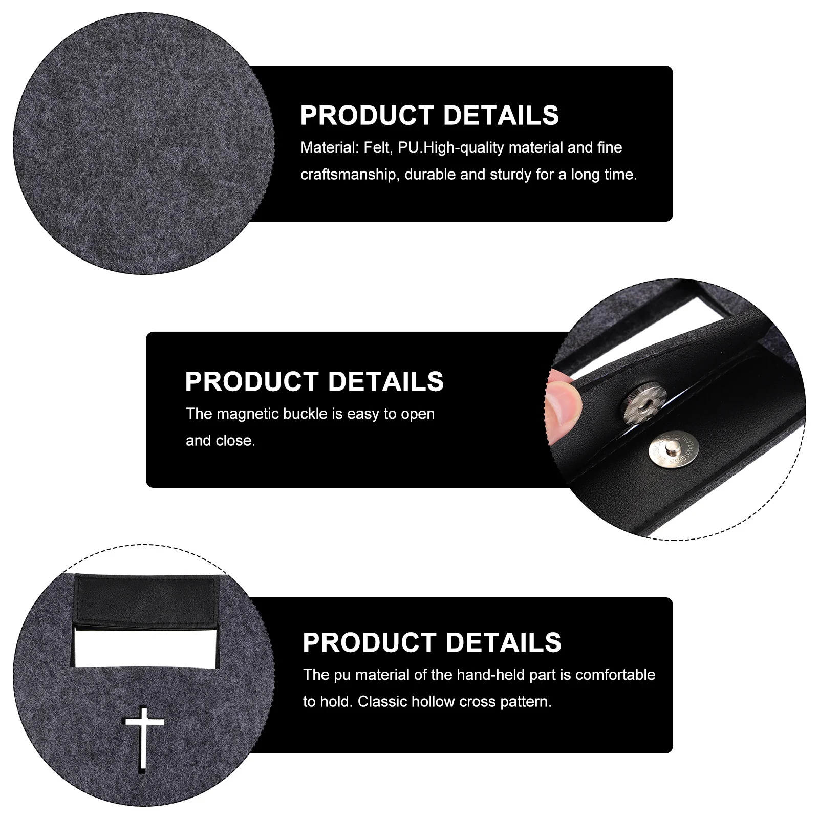 

1pc Bible Tote Bag Large Capacity Cross Design Felt Handbag For Church Shopping Study Case Grocery Bag Christian