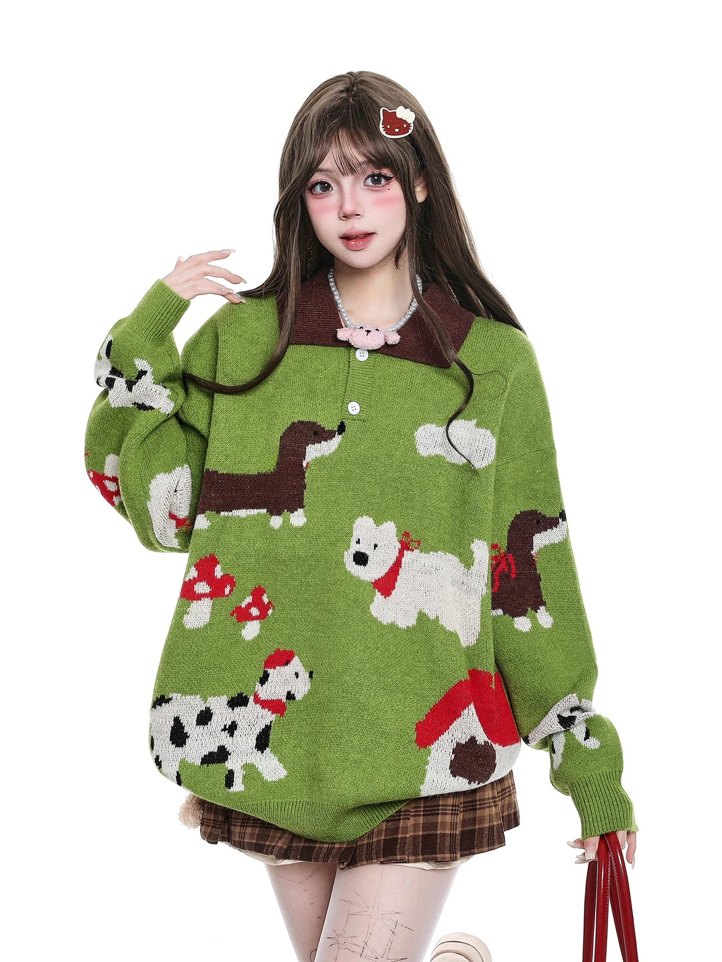 

American Sle Retro Cartoon Embroidery Overhead Sweater Women's Casual Lazy Faion Slimming Sweater Spring Autumn Winter