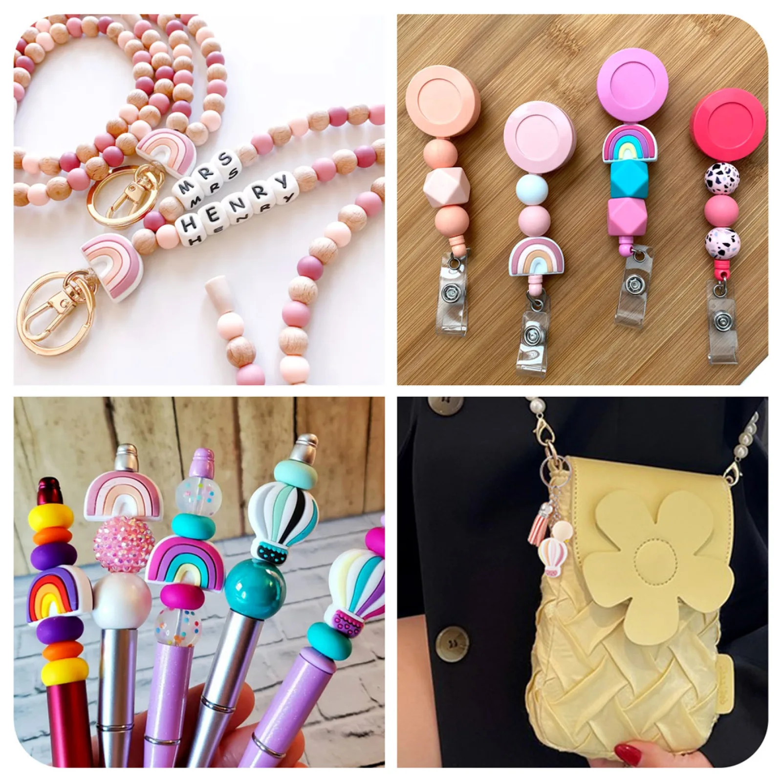 50Pcs 10 Style Food Grade Eco-Friendly Silicone Beads Octagon Hot Air Balloon Shape Beads DIY Nursing Necklaces Keychain Making