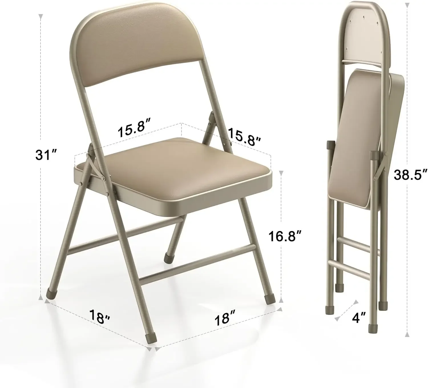 Folding Chairs with Padded Cushion and Back, Khaki Metal Chairs with Comfortable Cushion for Home and Office for Indoor &Outdoor