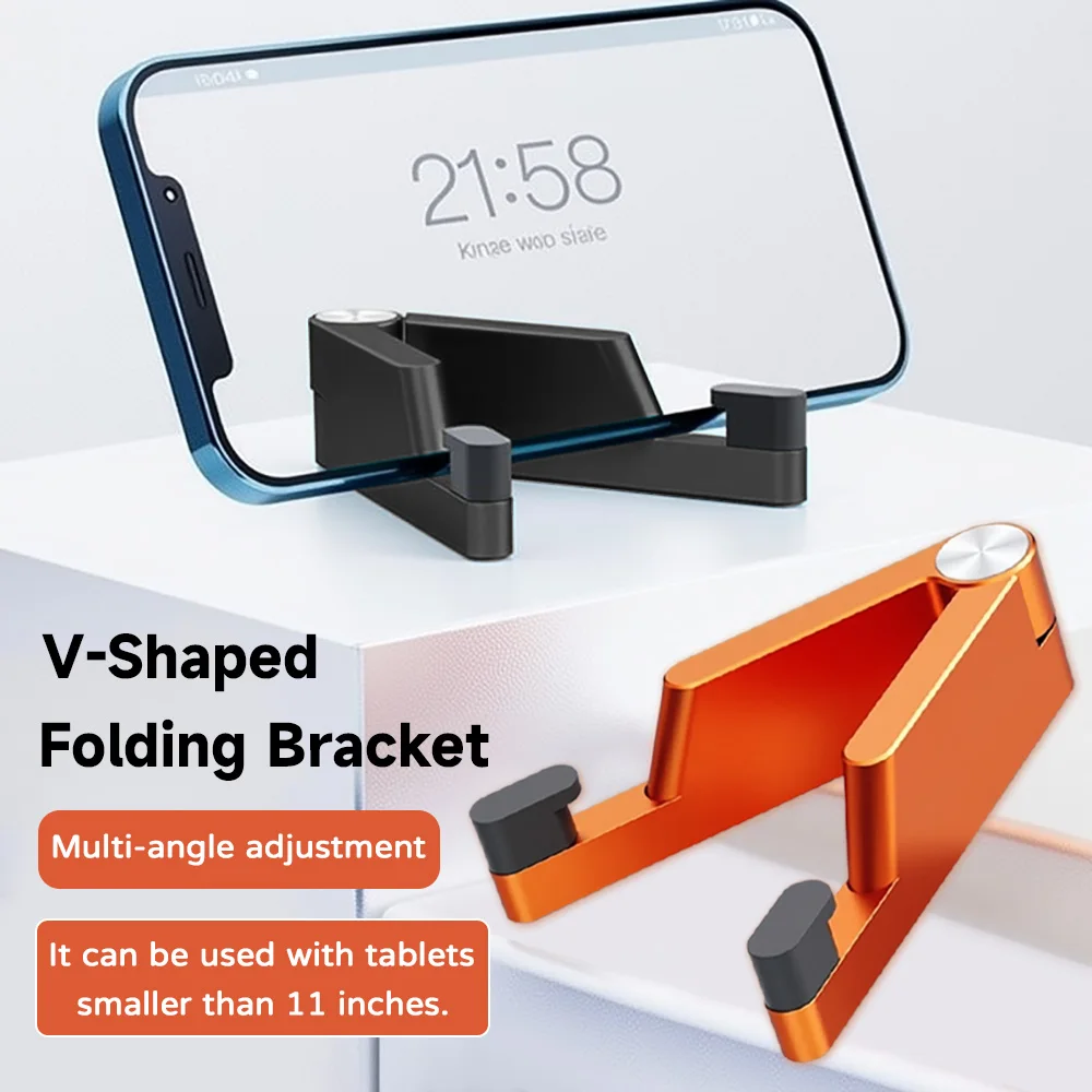 Metal Foldable Phone Tablet Stand V Shaped Mini Desktop Phone Holder Adjustable Universal Smartphone Kickstand Desktop Stands