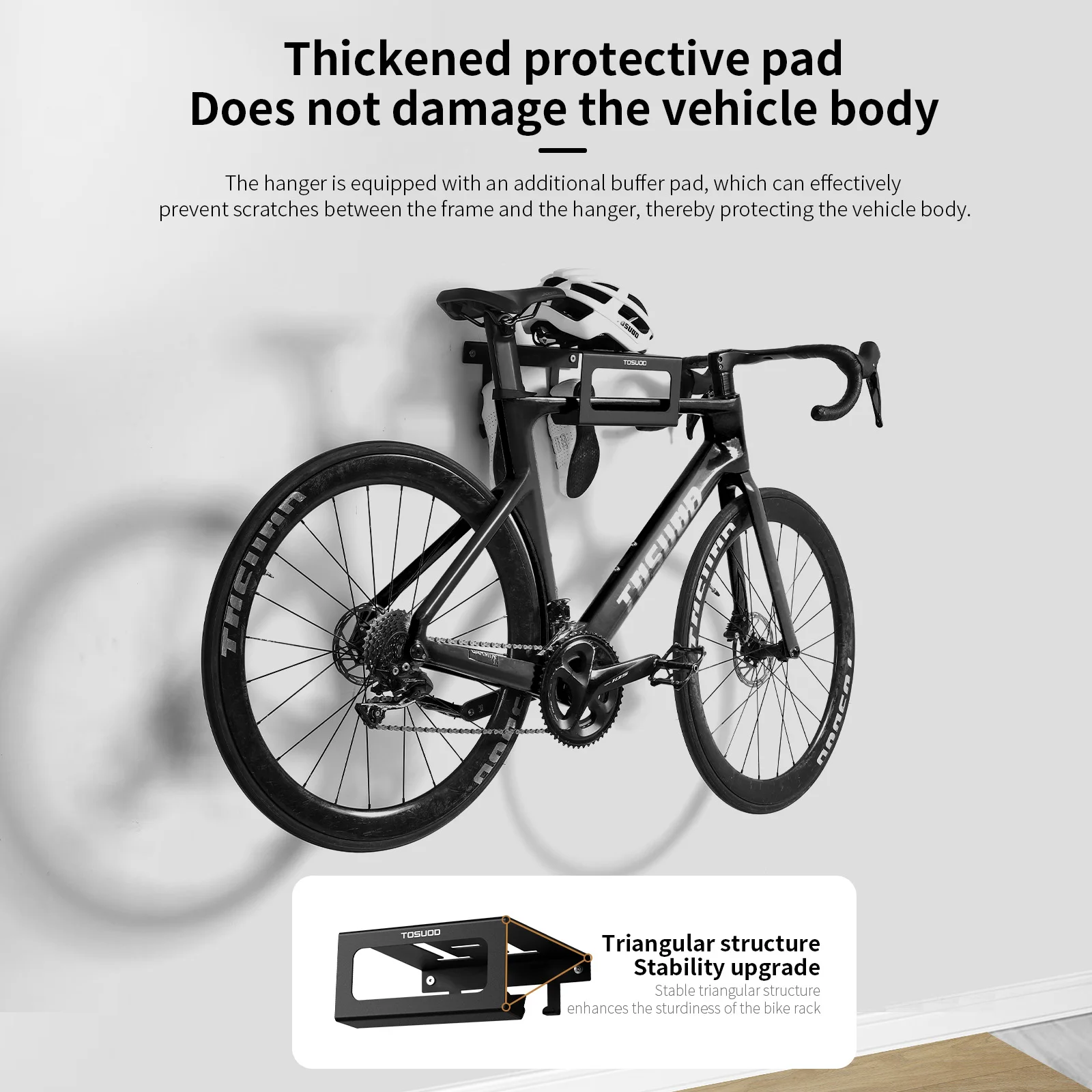 TOSUOD Fahrrad-Ausstellungsständer, wärmgerolltes Stahlmaterial, robust und praktisch für Straßen- und Mountainbike-Wandhalterung für Fahrräder – Detail 9
