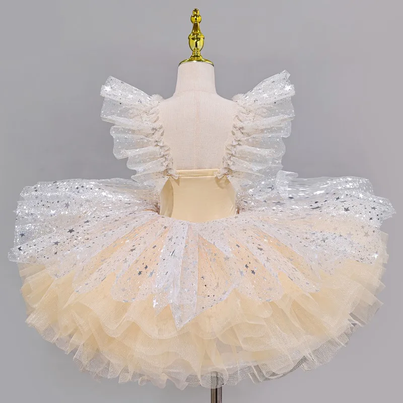 Children's Professional Ballet Dress - Little Girl Swan with Sequin Princess Puff-sleeved Dress - Cute Stage Performance Costume