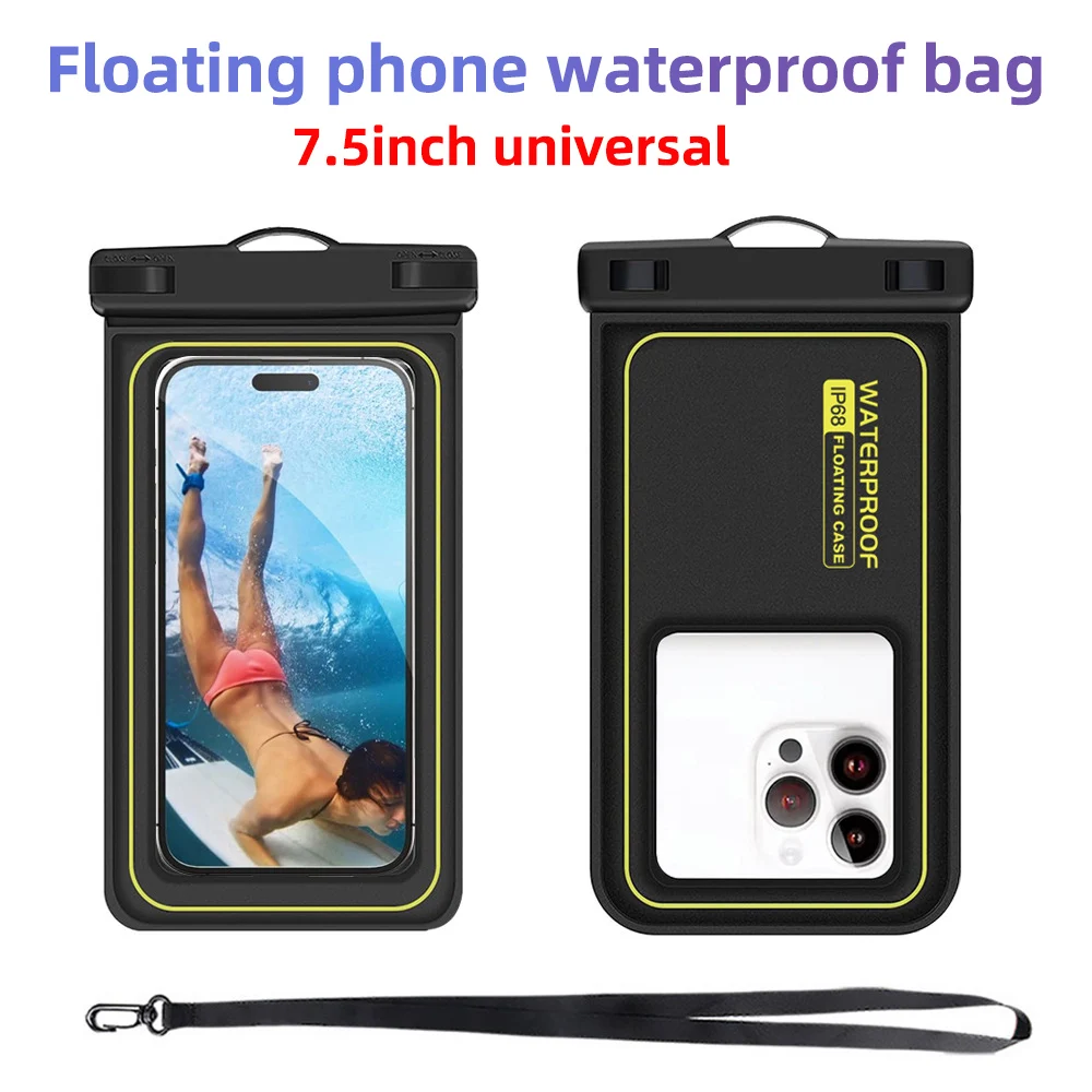 IP68 Waterproof Swimming Sports Bag Pouch Phone Case Touch Screen Outdoor Waterproof Mobile Phone Storage Bag 7.5 inch Universal