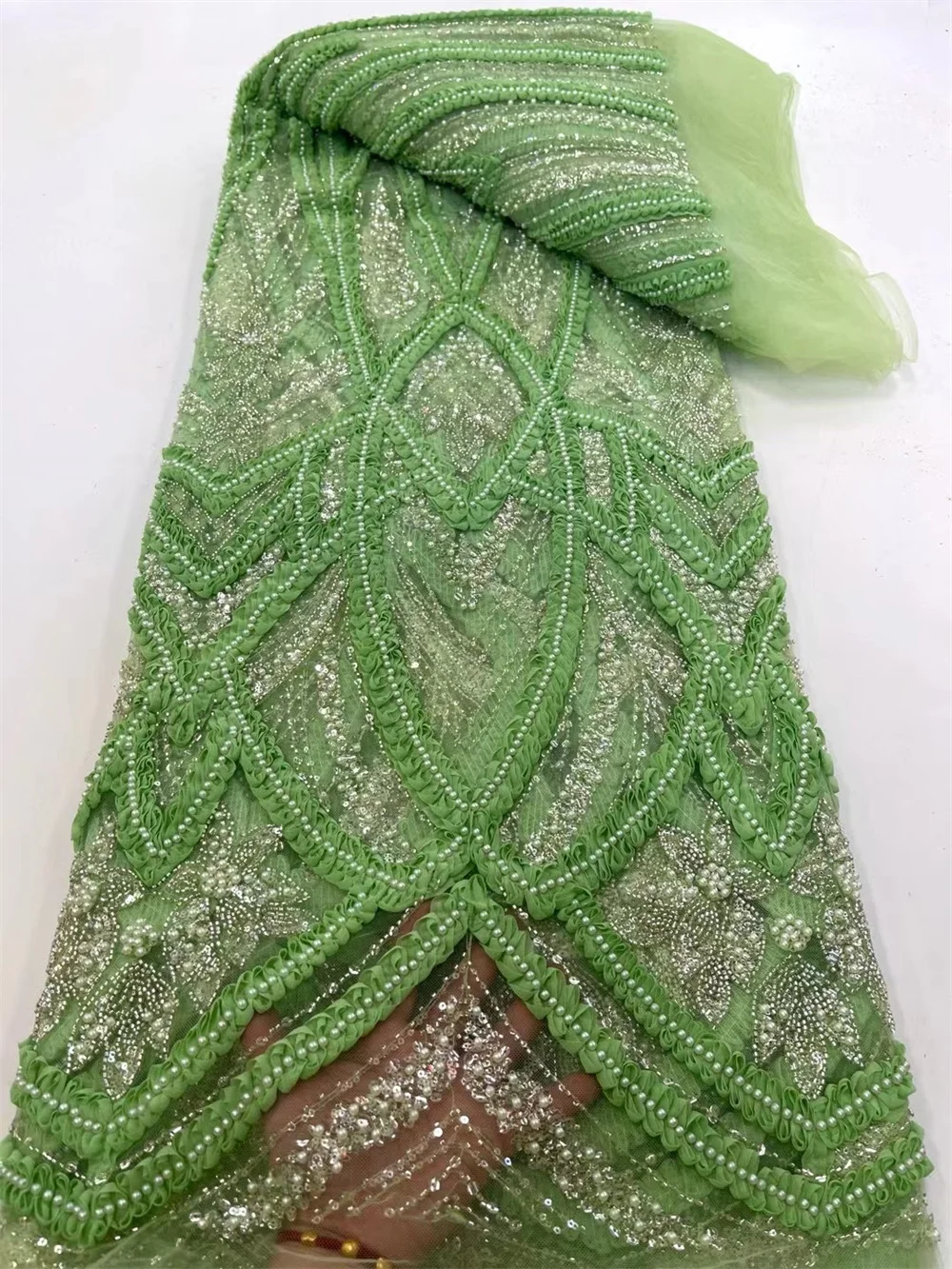 

African Lace Fabric High Quality 2025 Green Sequin Fabric Embroidered Dubai 2025 Fashion Net For Wedding Dresses Wedding A1121-1