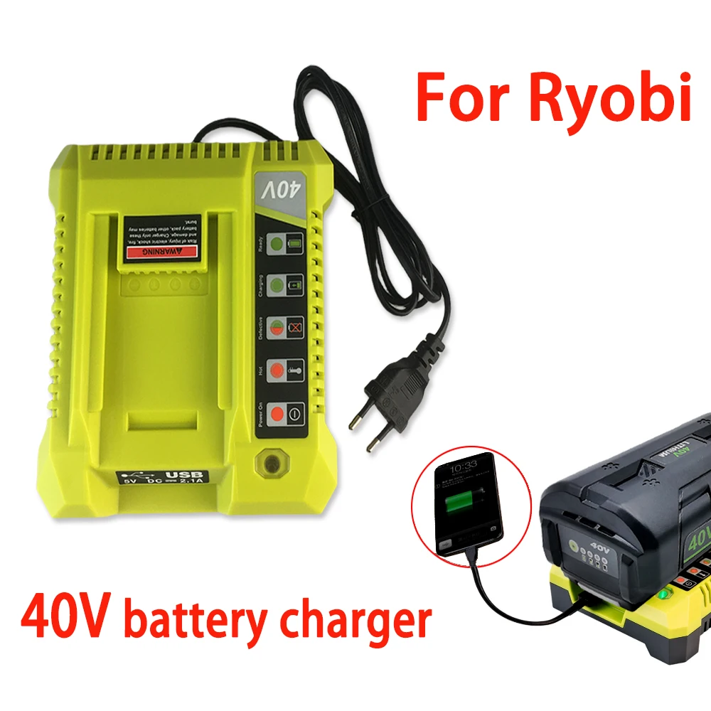 6.0/8.0AH For Ryobi 40V Li-ion Battery Charger,  Compatible OP4030 OP4040 OP4050 OP400A, Fast Charging With Dual USB Port