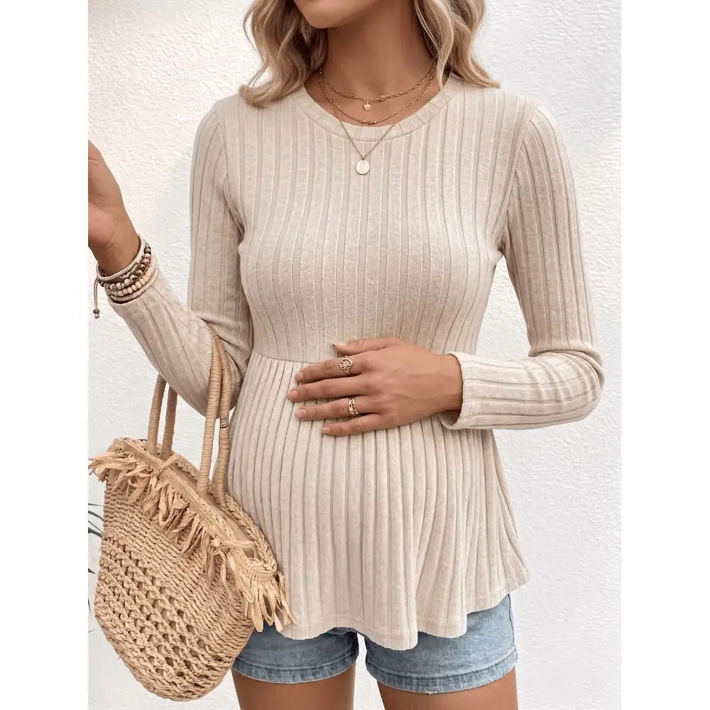 Maternity casual comfortable long-sleeved top autumn and winter women's work T-shirt knitted maternity wear
