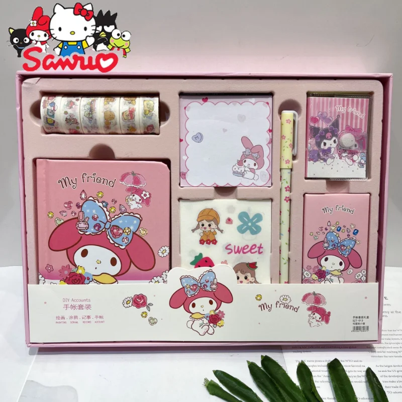 

Sanrio Kuromi Melody Cinnamoroll Handbook Set Girly Stationery Tape Sticker Notepad Gift Box Student Stationery Christmas Gift