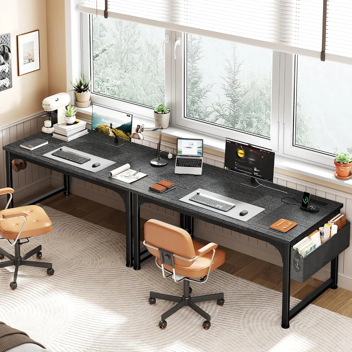 47 x 24 inch Desk, 24mm Thick Heavy Duty Gaming Desk with RGB LED & Power Outlets, Detachable Stand, Hooks &, Customized