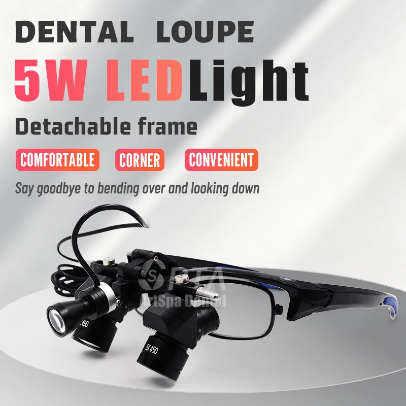 

48-угольная стоматологическая медицинская лупа с 5X с ошибкой мощности фары с регулируемой лампой Лабораторные медицинские лупы