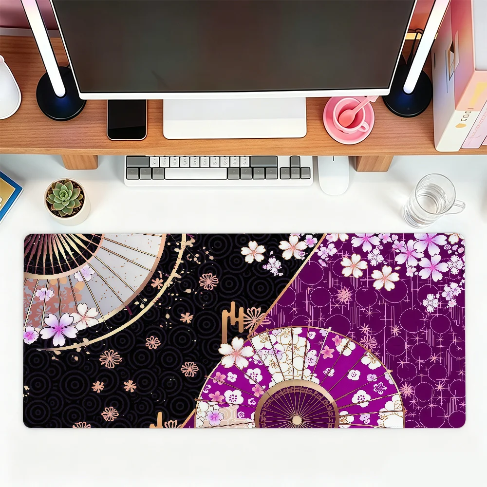 Japanese Paper Umbrella Flowers Mouse Pad For Office Gaming And Keyboards Non-Slip Large Waterproof
