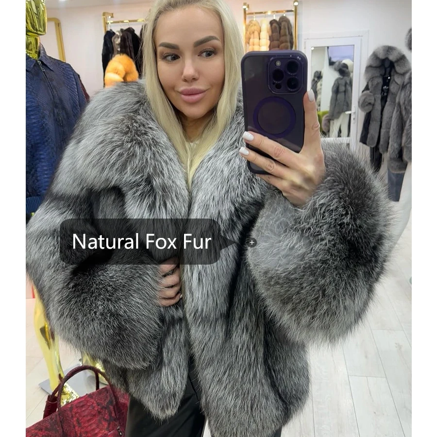 New Fox Fur Coat With Turndown Collar Real Fox Fur Jacket For Woman Winter Luxury Silver Fox Fur Jackets