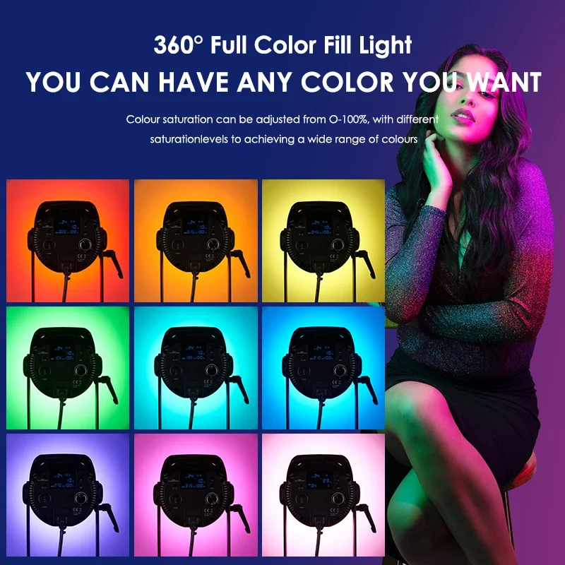 Tolifo X-180RGB LED Video Light 180W RGB 2700-6500K COB Bowens Photography Studio Lighting Lamp with Bluetooth APP Control