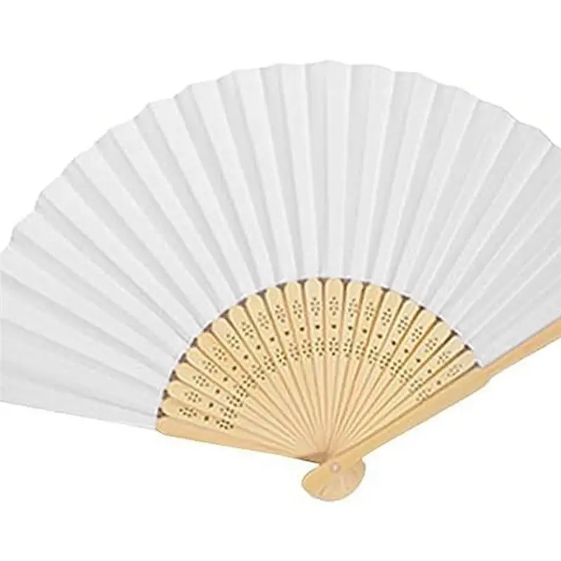 AEB0-8Pcs DIY Paper Folding Fan Bamboo Hand Held Fan Blank For Kids Drawing Handheld Paper Fan Handheld Folded Fan