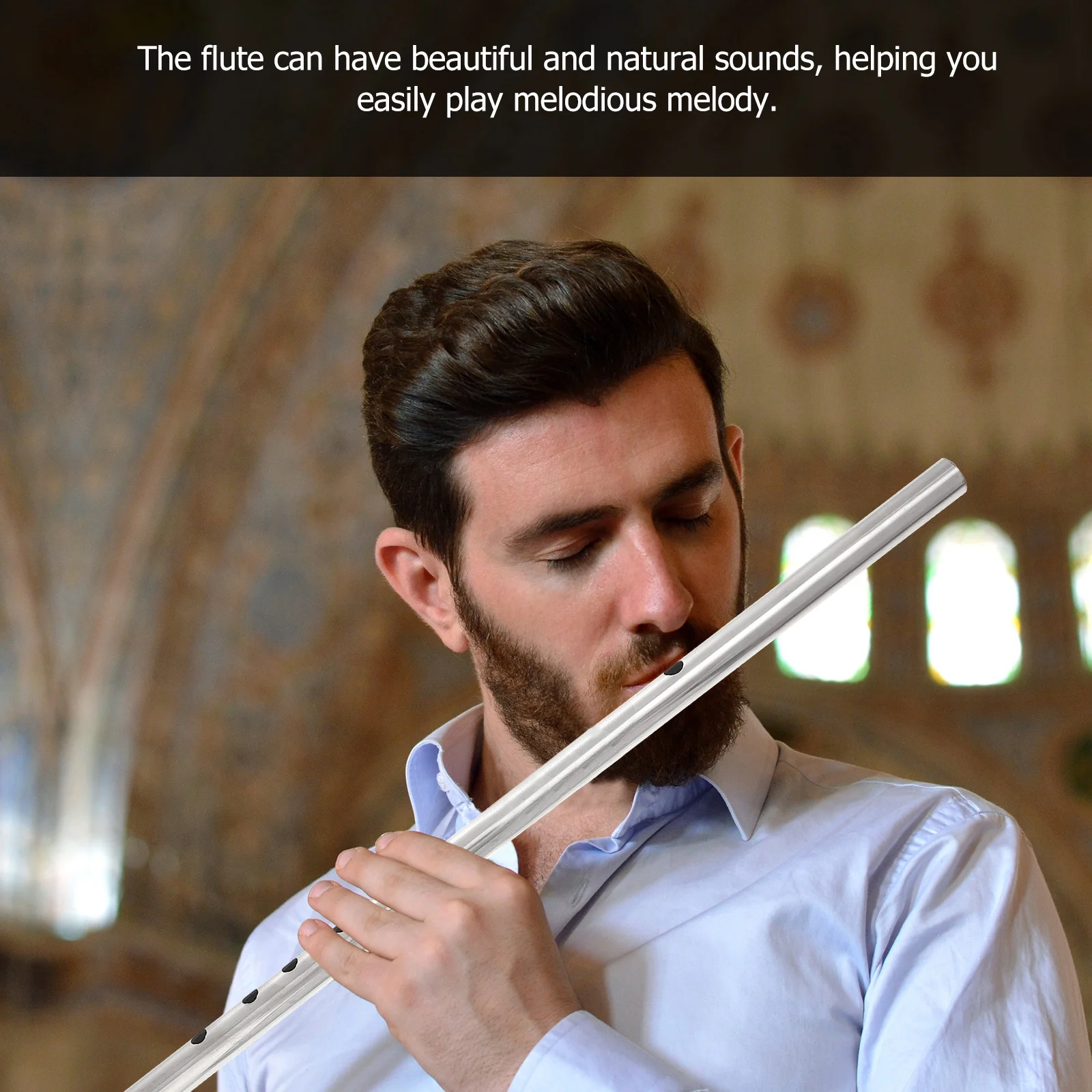 

1 pc Chinese Traditional Stainless Steel Flute Sturdy Durable Lightweight Portable Beginner Student Introductory Instrument