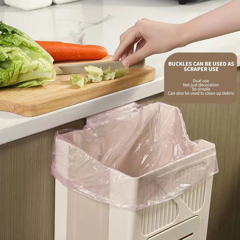 Kitchen Wall-mounted Folding Trash Can Cabinet Hanging Storage Trash Basket Portable Waste Bin Bathroom Garbage Bag Organizer