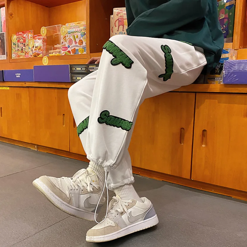 

Men's Letter Floing Sports Pants American Retro Straight Leg Loose Casual Nine Points Cuffed Trousers Autumn Spring Faion