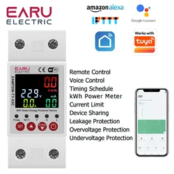 TUYA APP 2P 63A WiFi Smart Circuit Earth Leakage Over Under Voltage Protector Relay Device Switch Breaker Energy Power kWh Meter