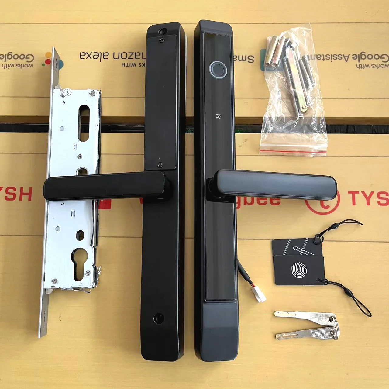 STLF Tuya WiFi Smart App Lock Fingerprint Door Handle Digital Keyless Lock Waterproof Wood Steel Doors Narrow Profile Aluminum