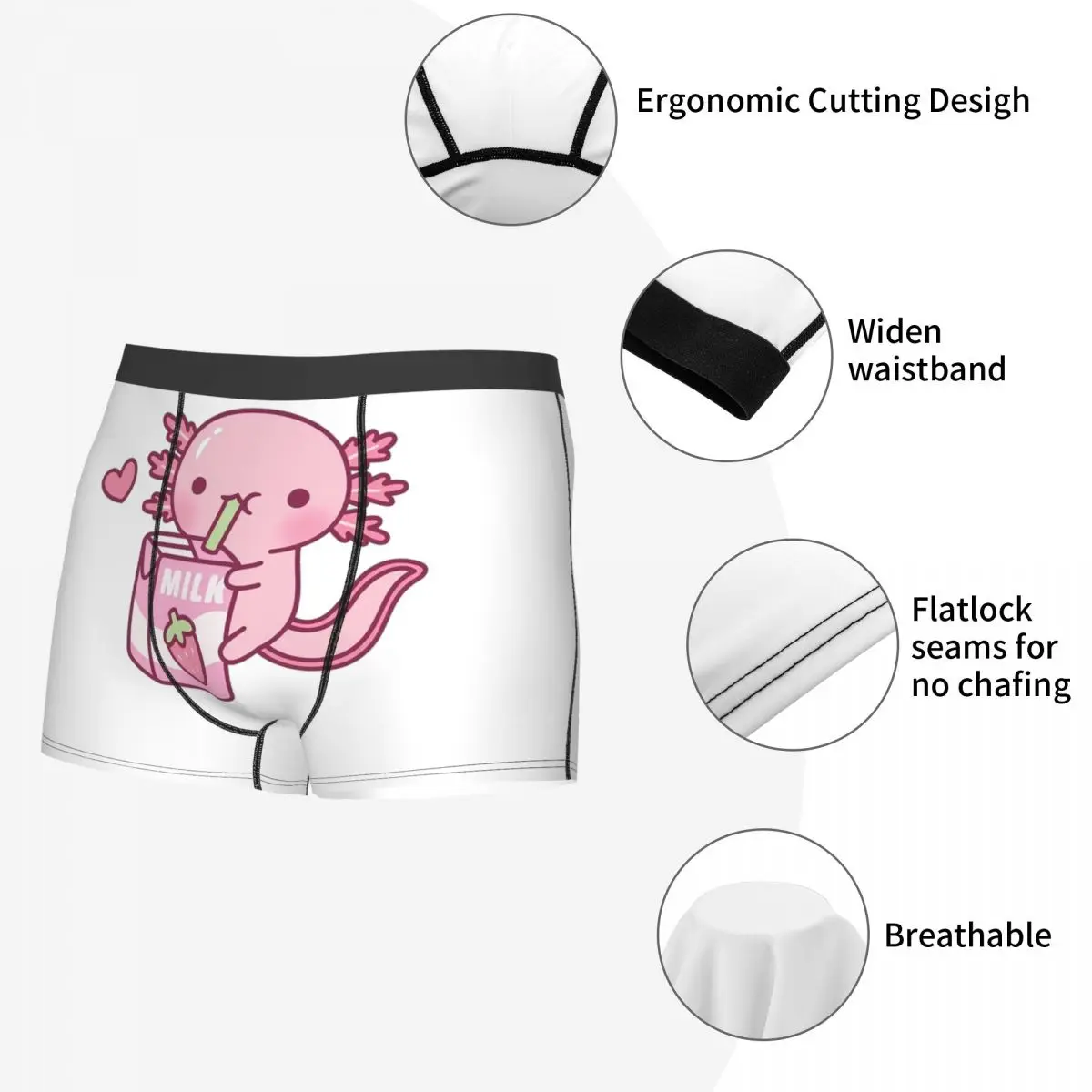 الملاكم السروال السراويل لطيف Axolotl يحب الفراولة الحليب خربش سراويل الرجال الملابس الداخلية الناعمة لهدايا رجل صديقها