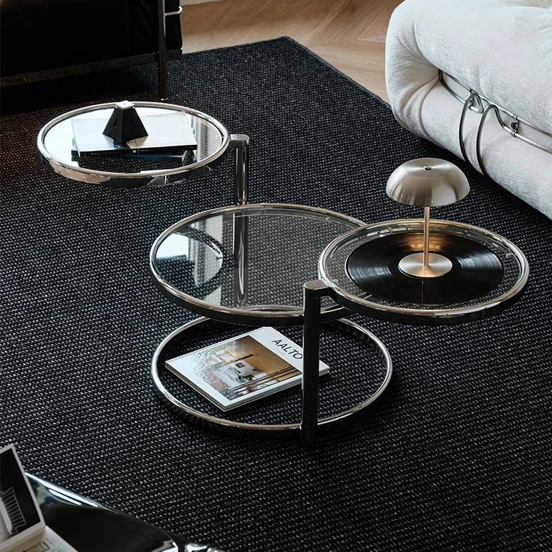 

Мебель из нержавеющей стали в минималистском стиле, круглый приставной столик, креативный дизайн, художественное украшение, вращающийся журнальный столик 56x56x43 см