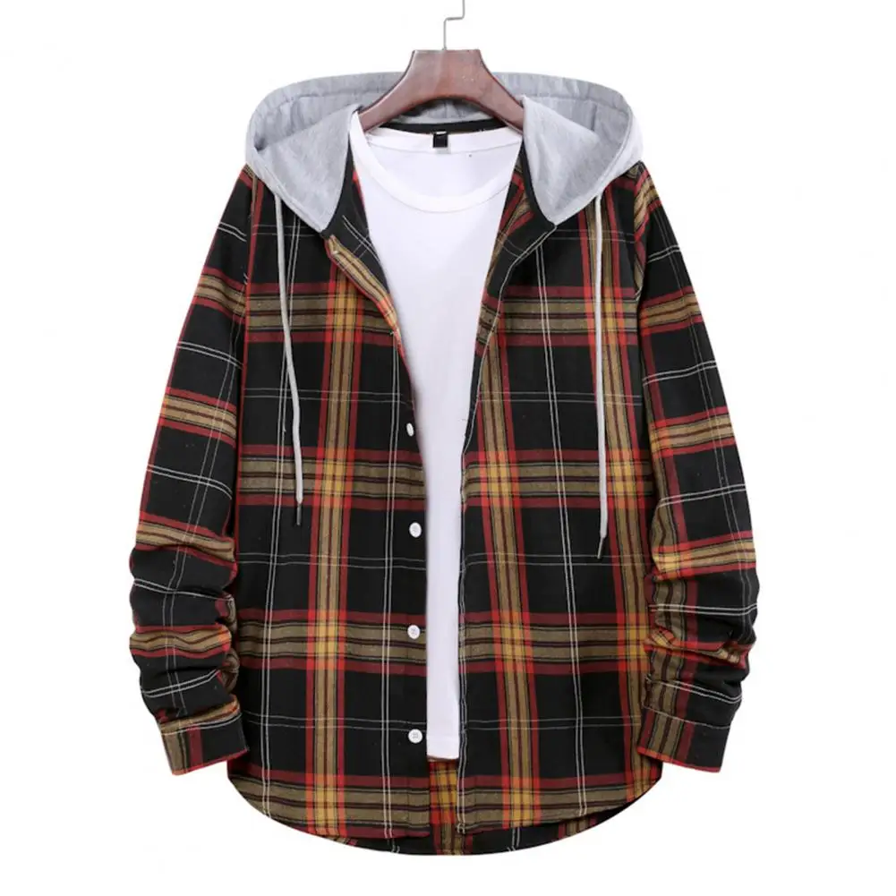 

Spring Autumn Men's Checkered Shirt Hooded Flannel Warm Fashion Luxury Elegant Shirts For Men Blouse Clothing