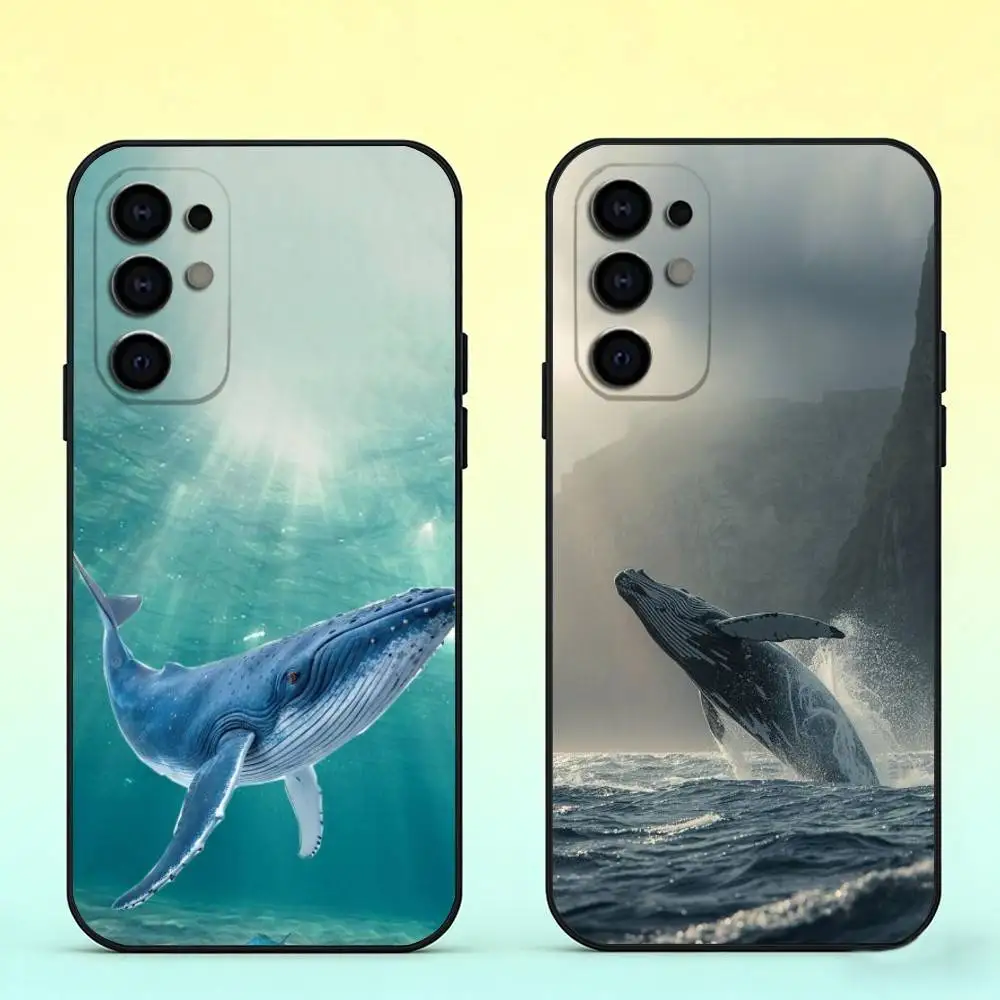 Ocean Blue Whale Phone Case For Samsung S25,S24,S21,S22,S23,S30,Ultra,S20,Plus,Fe,Lite,Note,10,Black Cover