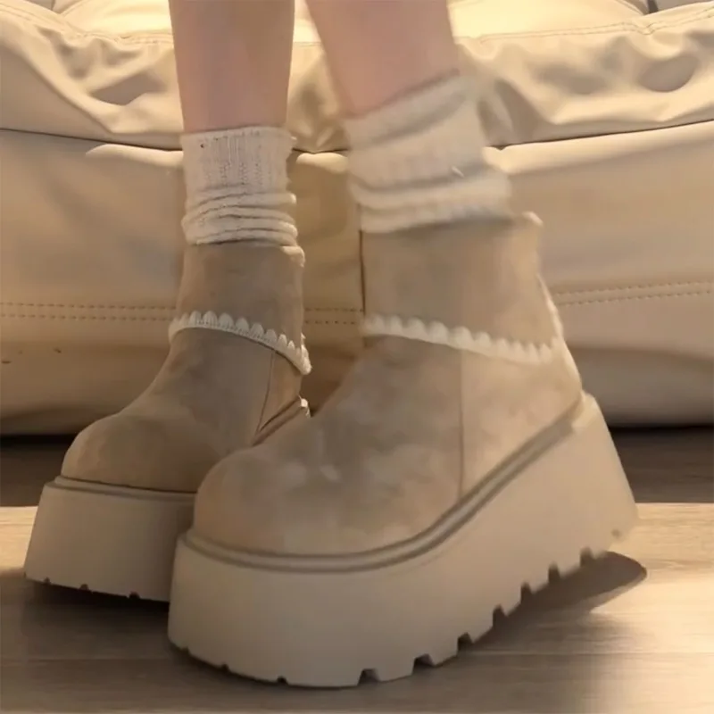 

Flats Platform Women Ankle Boots Suede New Fashion Snow Boots 2025 Trend Winter Shoes Warm Casual Woman Sneakers Botas Mujer