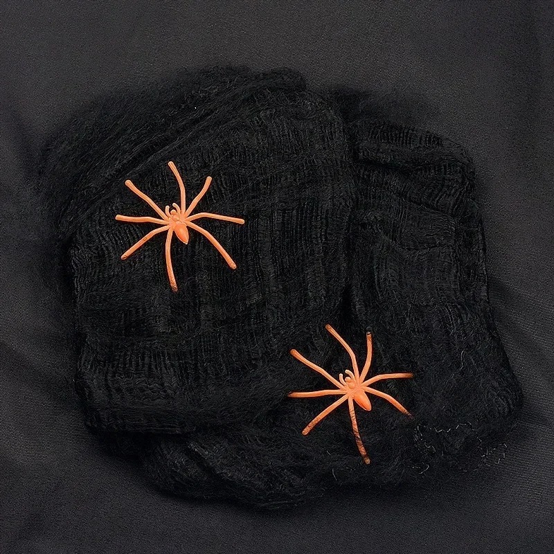 Halloween künstliches dehnbares Spinnennetz mit Spinnen Dekoration für Gothic Geisterhaus Party Horror gruselige Requisiten Accessoires realistisch langlebig perfekt für Innen Außen Halloween Partys und schaurige Dekor – Detail 24