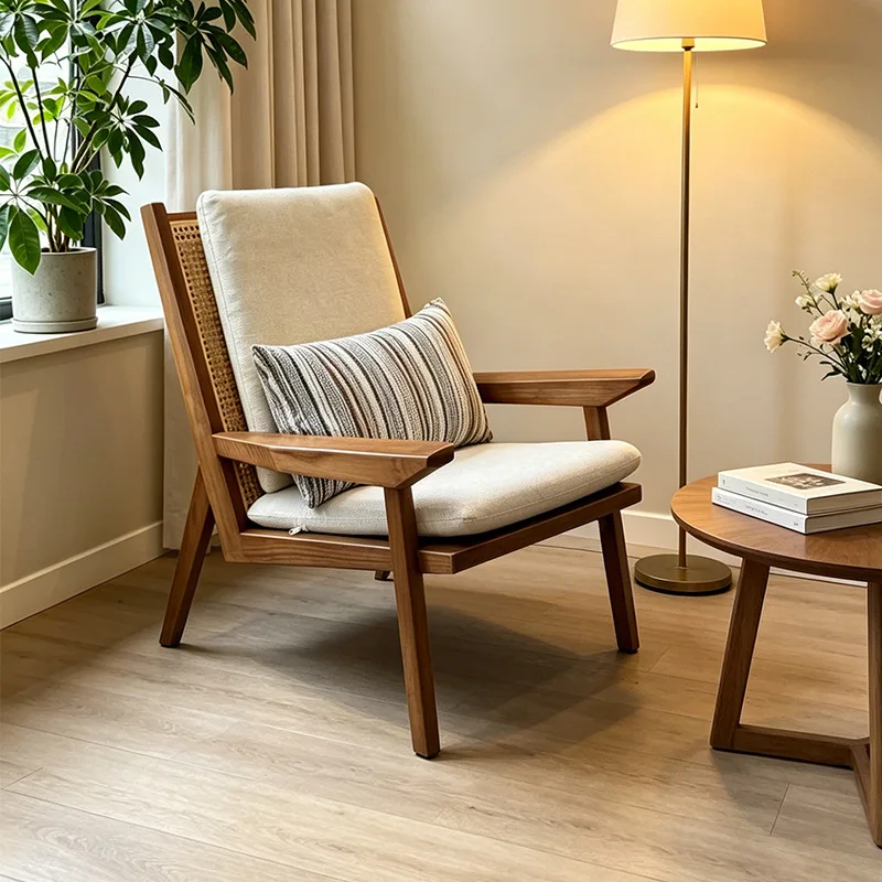 Wabi Sabi Wind Lazy Chair Solid Wood Living Room Home Medieval B & B Hotel Balcony Leisure Single Sofa Chair