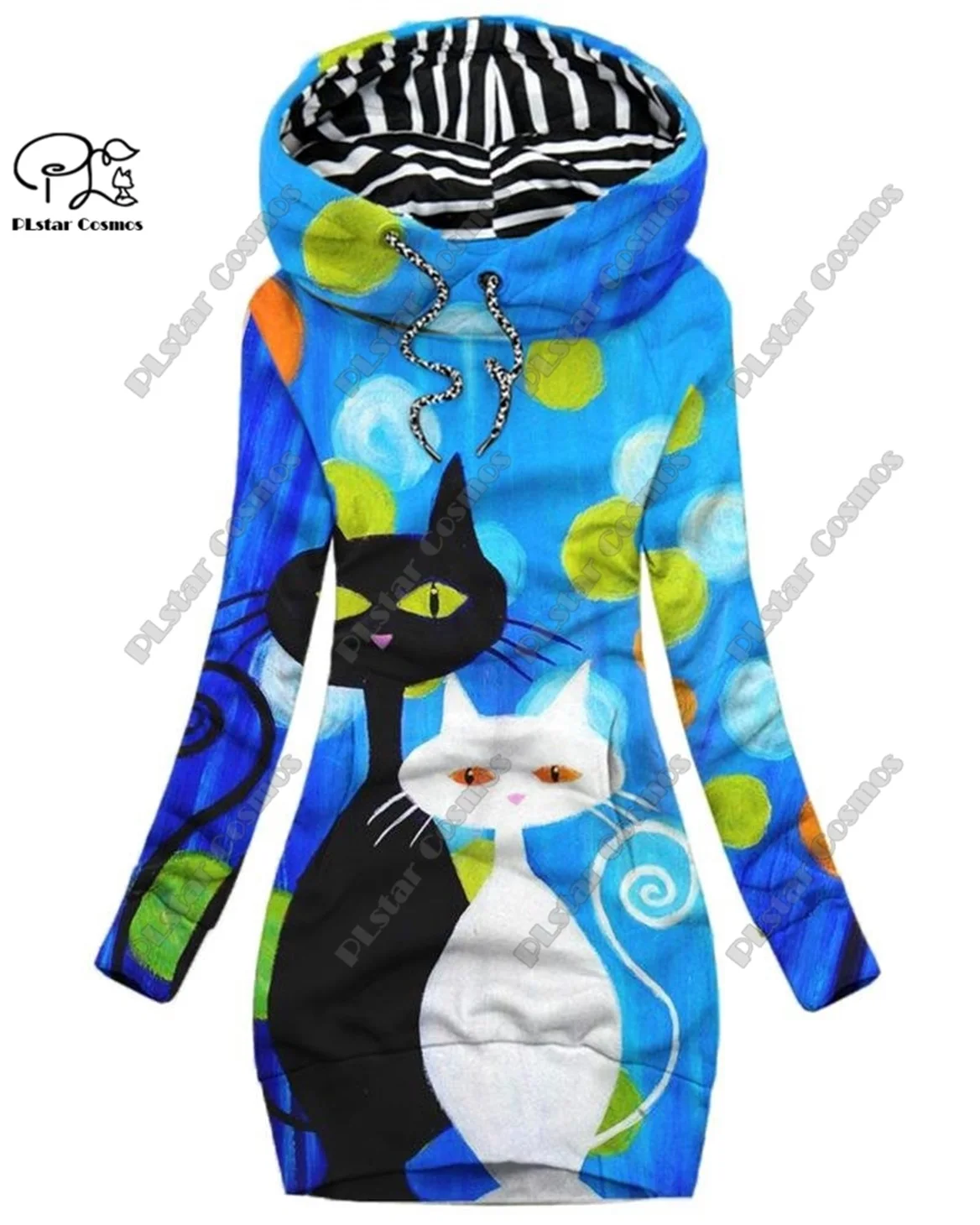 PLstar Cosmos-Sudadera larga con estampado 3D para mujer, vestido con estampado de animales, bonito patrón de gato, informal, adelgazante, M-3