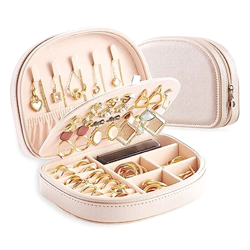 Joyero de viaje para mujer, 1 piezas, estuche de viaje, caja de joyería en forma de concha, albaricoque PU, caja de almacenamiento de joyas