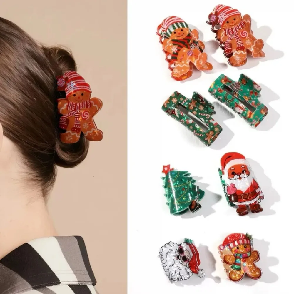1/2 قطعة الاكريليك عيد الميلاد مشبك شعر مقاطع للنساء ، الزنجبيل رجل تصميم الشعر الفك مقاطع إكسسوارات الشعر هدية عيد دبوس الشعر #1