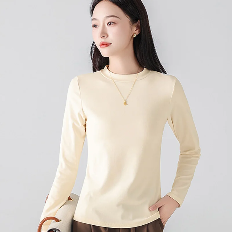 

Осень-зима, пуловеры на флисовой подкладке для женщин, рубашка с круглым вырезом и длинными рукавами, женский базовый однотонный пуловер, женский