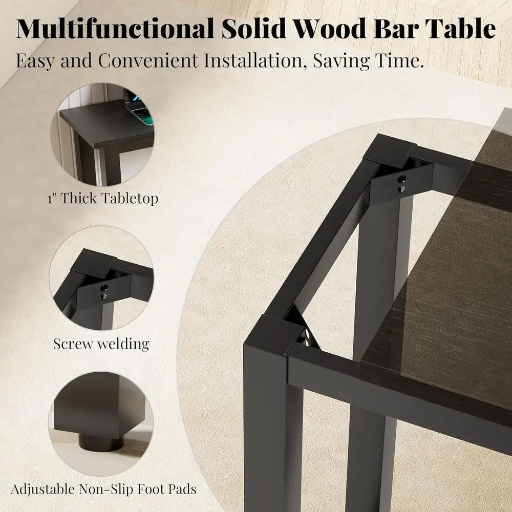 Counter-Height Pub Table Set for 4, Kitchen Dining, Small Spaces, Metal Frame, Black Console Table with Stools