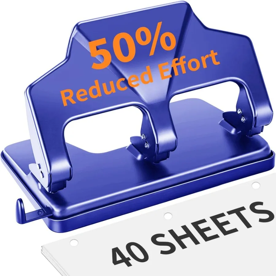 

Heavy Duty 3 Hole Punch for Classroom and Office Use: Handles Up to 40 Sheets with 50 Reduced Effort Durable Metal Construction