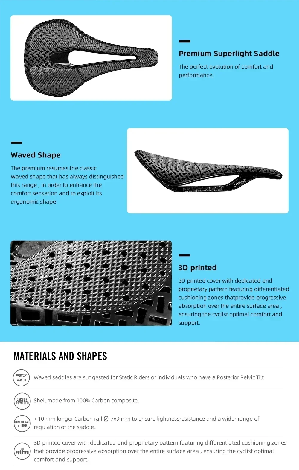 RYET Vollcarbon 3D-gedruckter Fahrradsattel 240mm *143mm 7*9mm EVA-Sattel für MTB Gravel Rennrad Fahrradteile – Detail 12