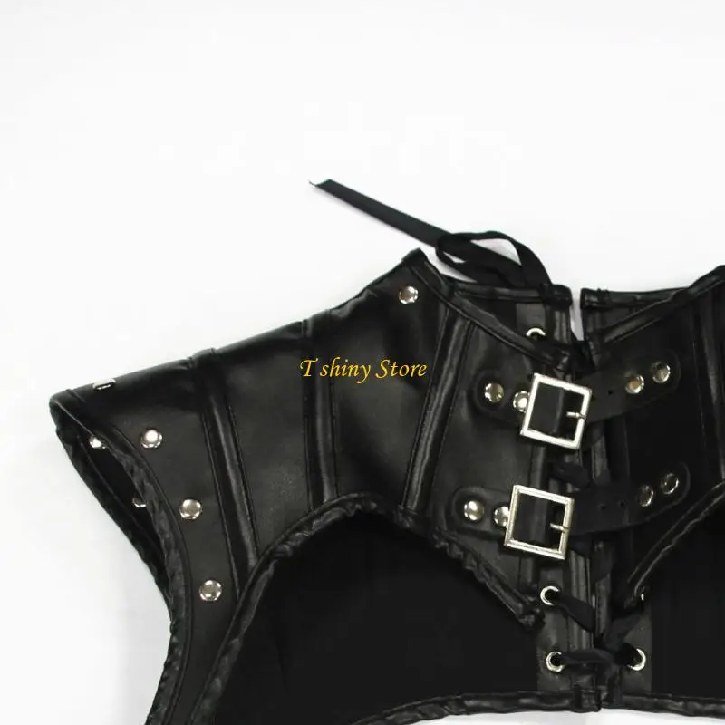 N58F Women Steampunk Gothic Leather Costume Shoulder Jackets Shrug Armors Punk Neckband Knight Leather Shawl