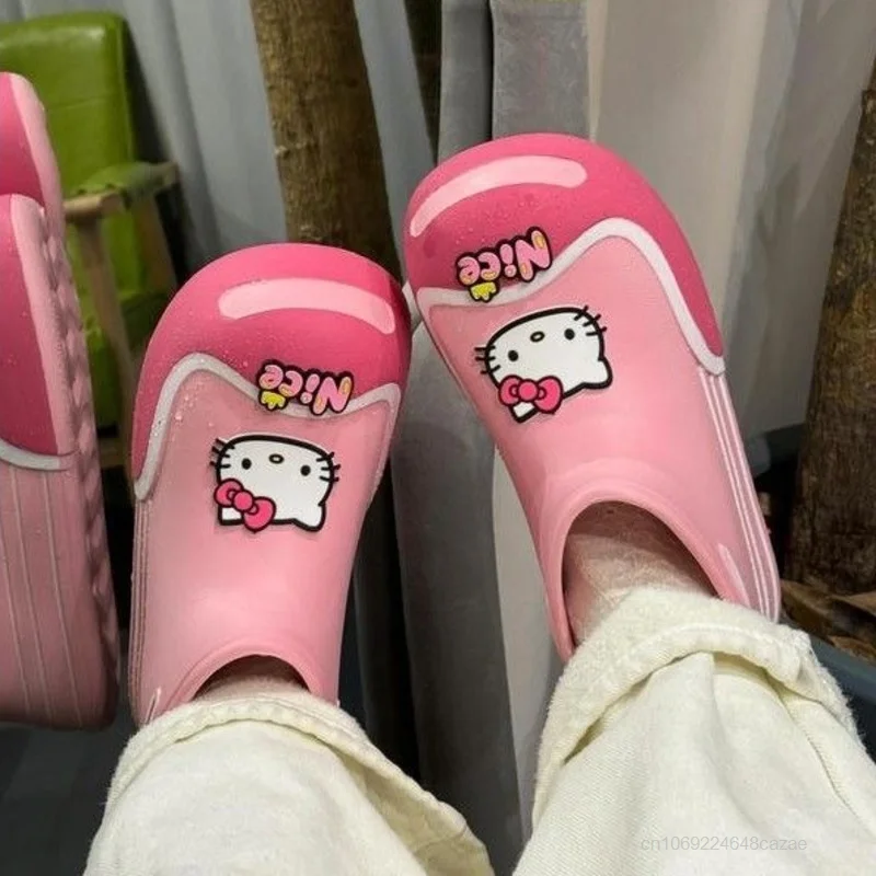 Sanrio Hello Kitty scarpe da pioggia Y2k Cute Summer Versatile suola spessa stivali con punta tonda impermeabili antiscivolo scarpe da pioggia a