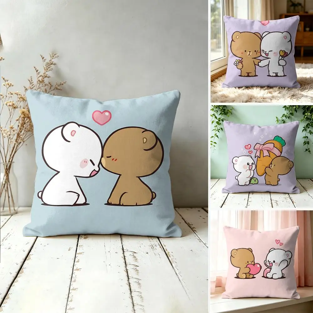 M-MilkMochaBear Cute Lover Cushion Cover Square Decorative Throw Pillow 40x40cm For Sofa Bedroom Living Room Home Decor