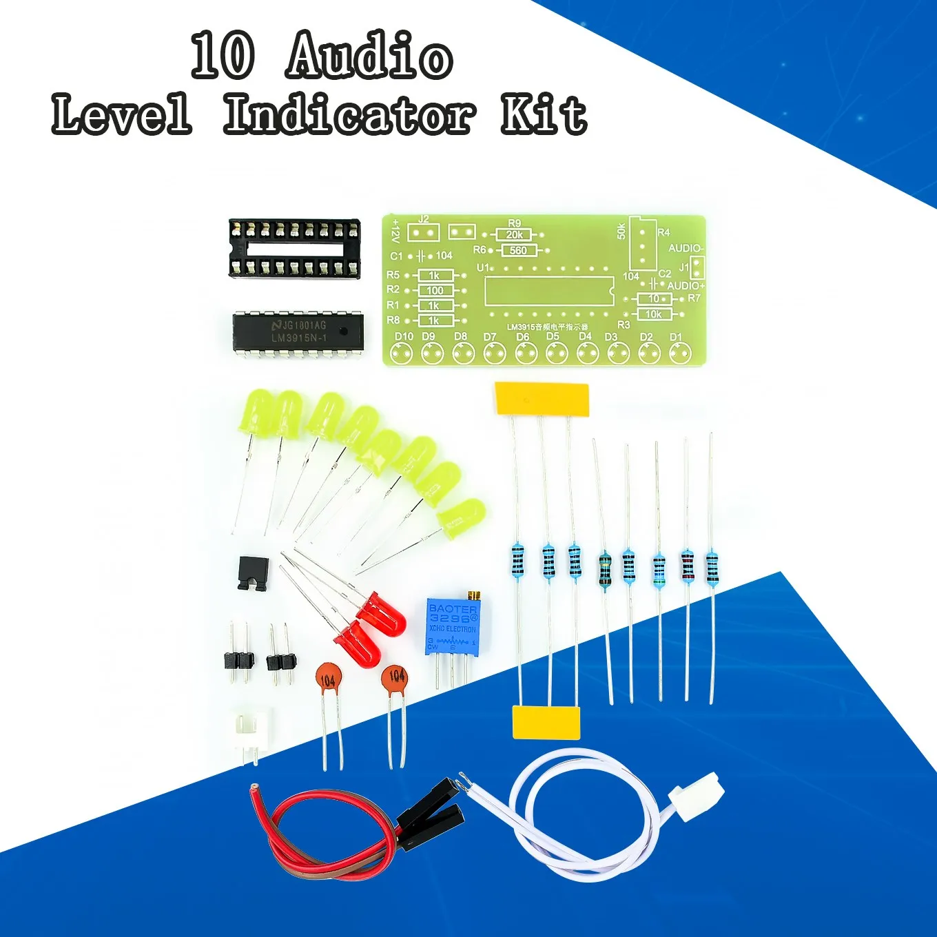 LM3915 10 LED Sound Audio Spectrum Analyzer Level Indicator Kit DIY Electoronics Soldering Practice Set