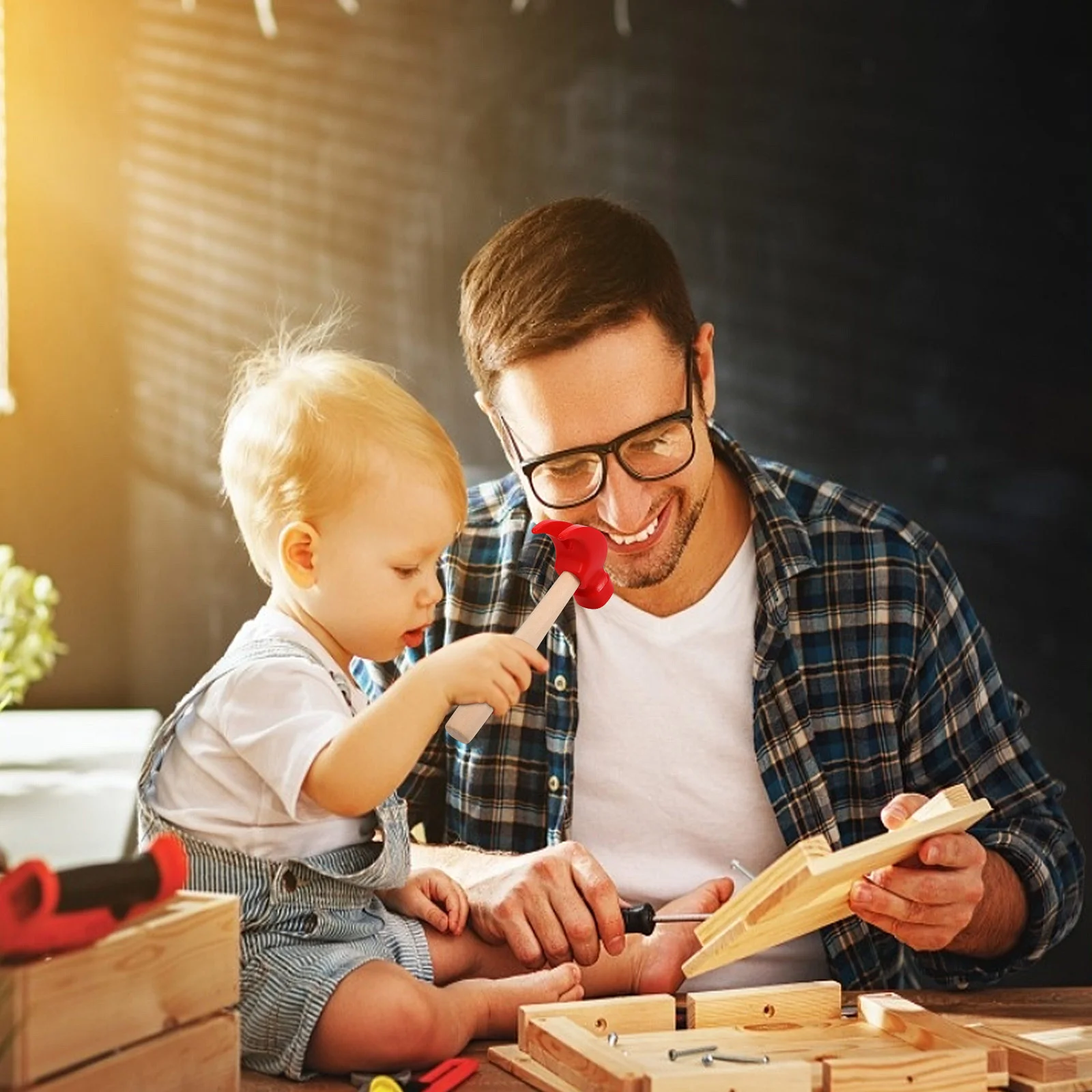 Juguete de simulación de madera pequeña simulada para bebés, martillos de madera, juguetes educativos para niños, herramienta de simulación