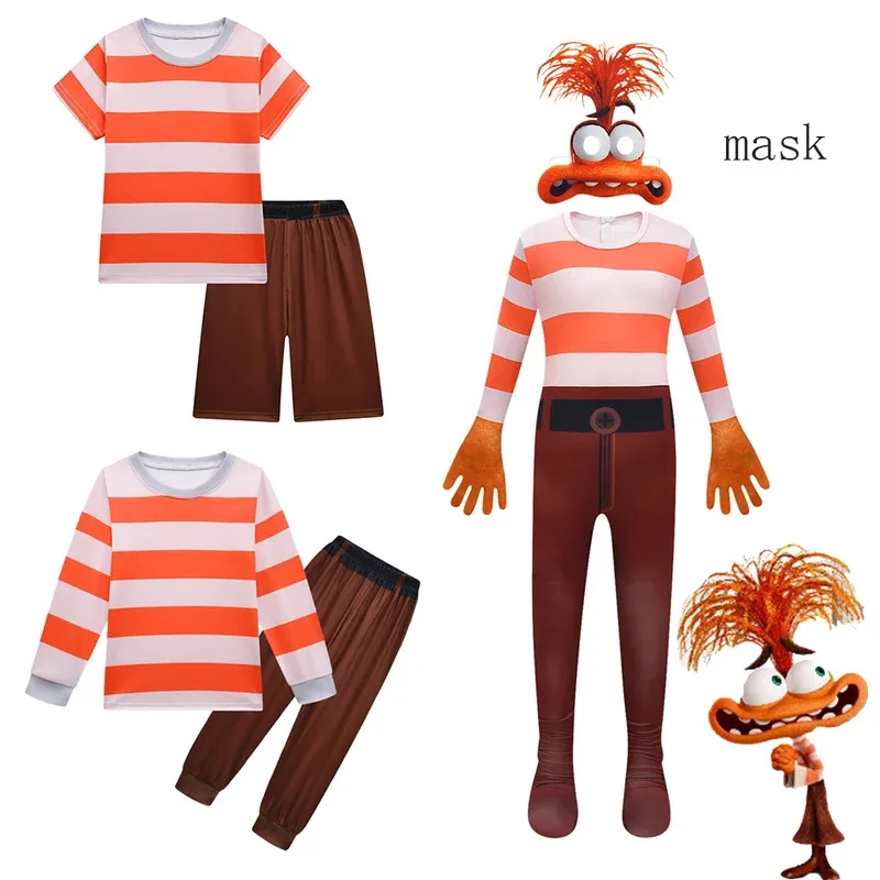 

lHalloween Cosplayl NEW Movie Inside Out 2 Anxiety Cartoon Cosplay Jumpsuits Boys Sports Shirt Pants Mask Sets Kids Carnival Hal