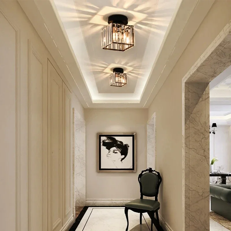 Luxury Crystal Ceiling Light for Corridor Balcony Aisle Home Foyer Kitchen Channel Track Lighting Fixture