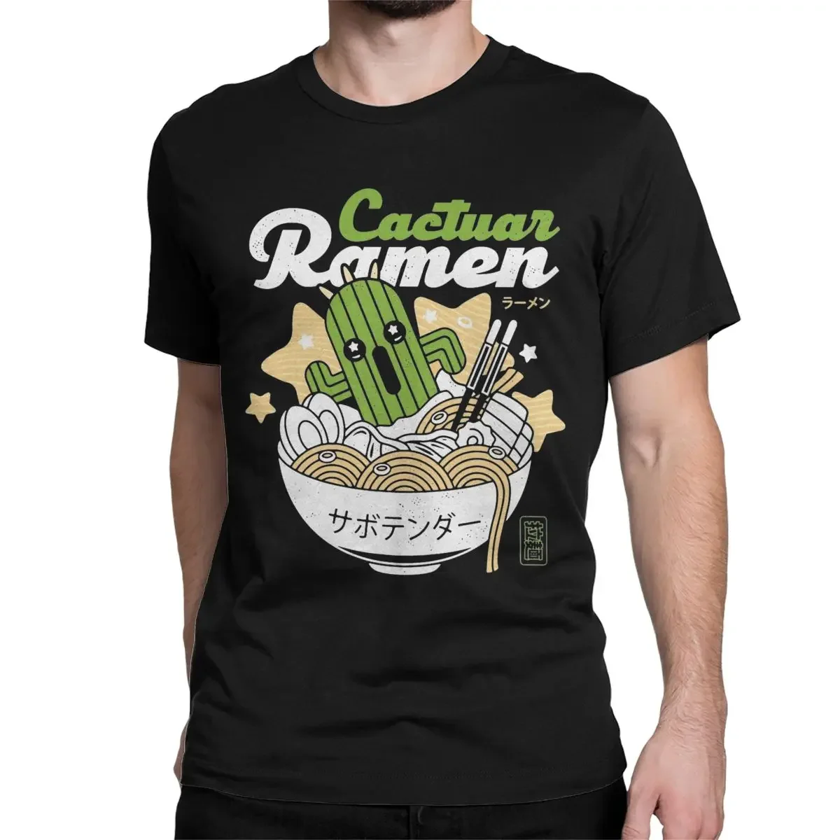 Cool Cactuar Ramen Final Fantasy T-Shirts for Men Crewneck 100% Cotton T Shirts Short Sleeve Tee Shirt Unique Tops